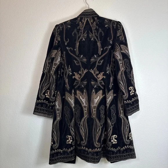 Peter Nygard Coat Size 6 Black Embroidered Long Sleeve Mandarin Collar Marant - Picture 3 of 8